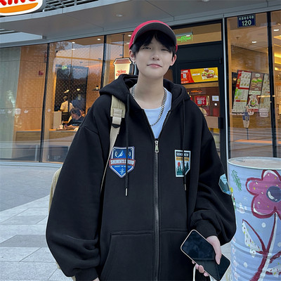 Alkalmi férfi kapucnis pulóver cipzárral