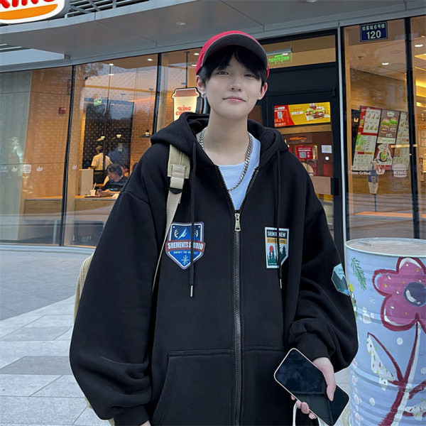 Alkalmi férfi kapucnis pulóver cipzárral