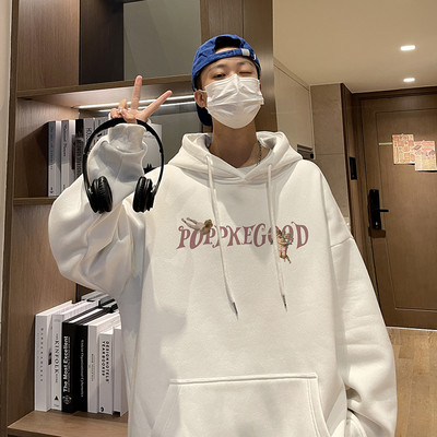 Férfi széles modell pulóver dekoratív feliratokkal