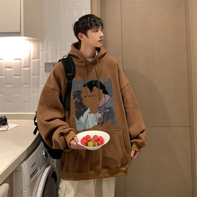 Széles modell férfi pulóver zsebbel és színes mintával