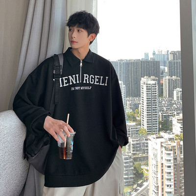 Ανδρική μπλούζα casual με επιγραφή - μαύρο και καφέ χρώμα