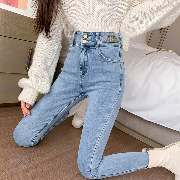 Naiste vabaaja kõrge vöökohaga elastsed teksad