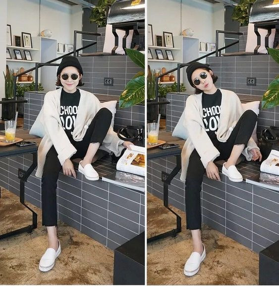 Dviejų spalvų moteriški laisvalaikio džinsai su užtrauktuku