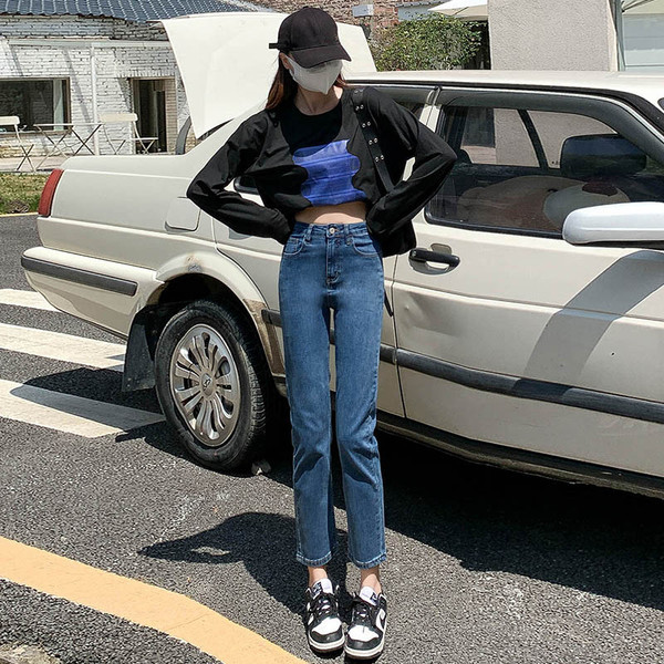 Sinised vabaaja teksapüksid naistele