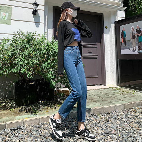 Sinised vabaaja teksapüksid naistele