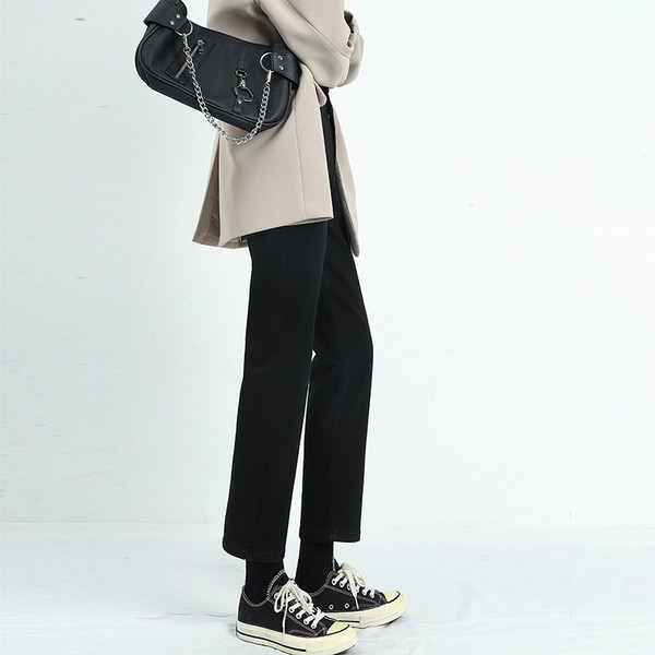 Női alkalmi, magas derekú, egyenes mintás farmernadrág