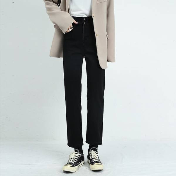 Női alkalmi, magas derekú, egyenes mintás farmernadrág