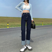 Női magas derekú farmer felhajtott szárral