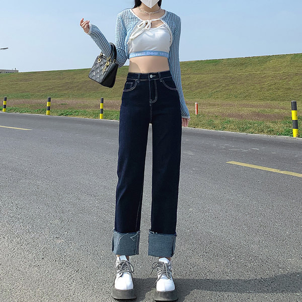 Női magas derekú farmer felhajtott szárral