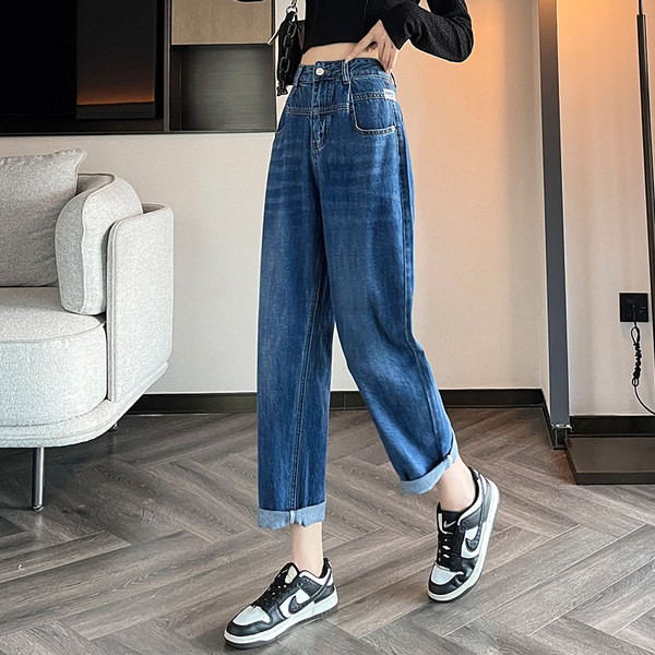 Modern női farmer magas derékkal - kék színű