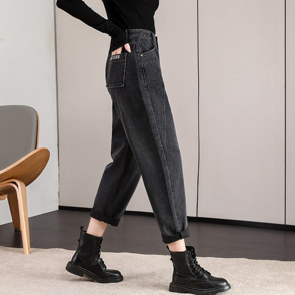 Moteriški laisvalaikio džinsai aukštu juosmeniu su kišenėmis