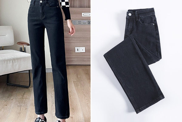 Moteriški siauri džinsai aukštu juosmeniu