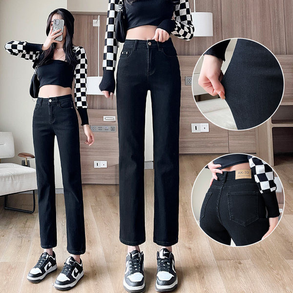 Moteriški siauri džinsai aukštu juosmeniu