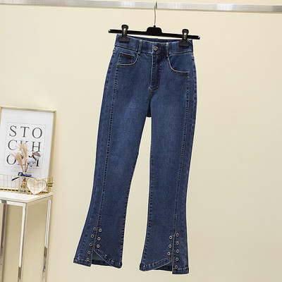 Moteriški džinsai aukštu juosmeniu – juodos ir mėlynos spalvos