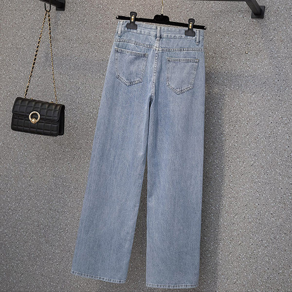 Дамски дънки широк модел с джоб 