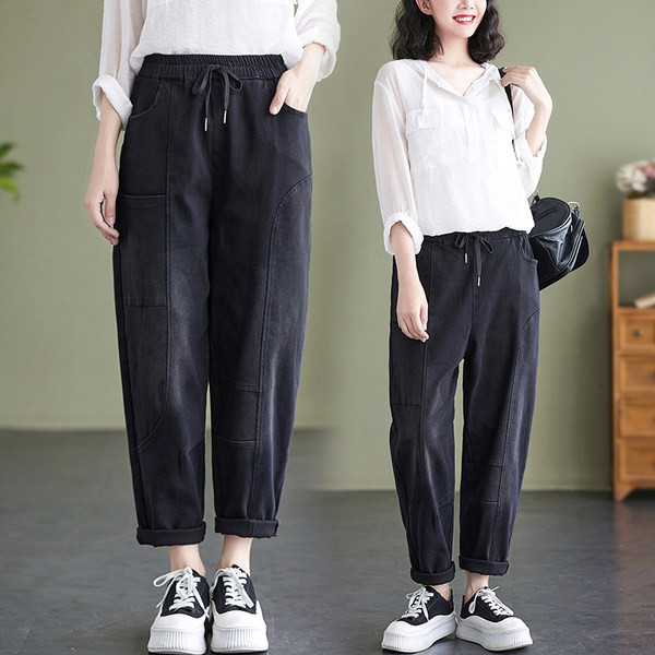 Nauji moteriški džinsai su raišteliais ir kišenėmis