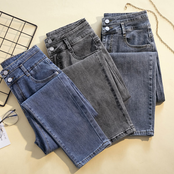 Naiste vabaaja kevadteksad, kõrge vöökohaga nööbiga sirge mustriga