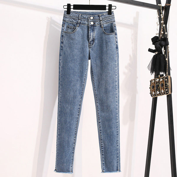 Női, magas derekú szakadt mintás karcsúsított farmernadrág