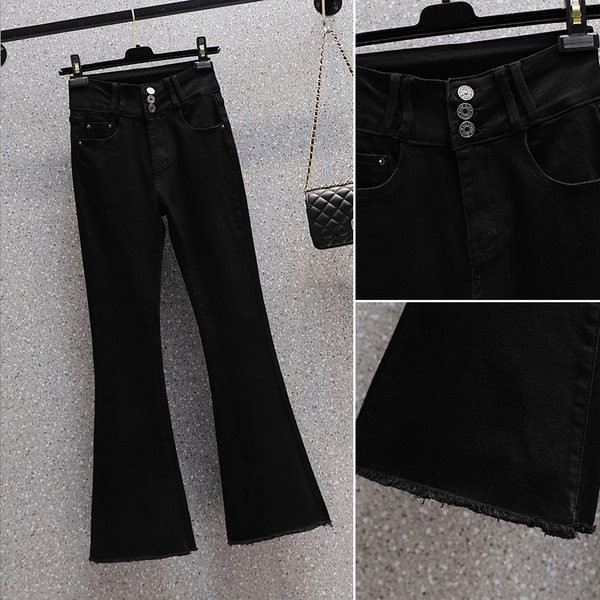 Női farmer - elasztikus, magas derékkal, fekete színben