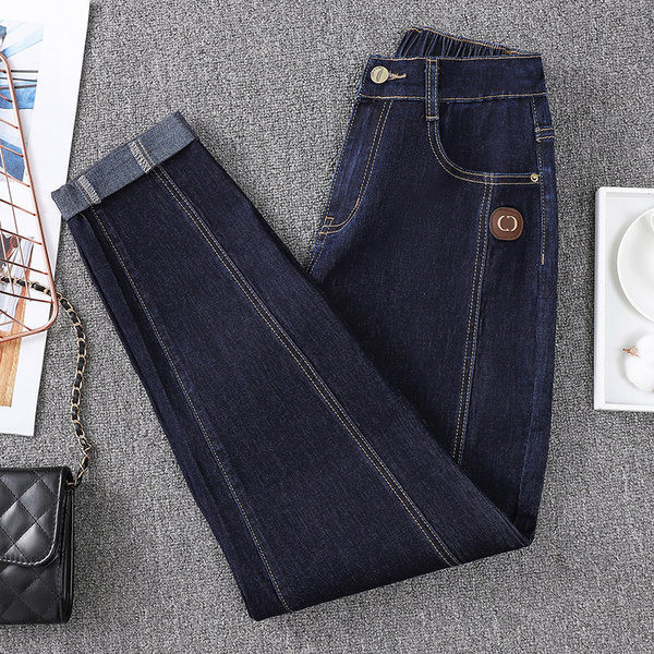 Női magas derekú varrás hosszú farmernadrág