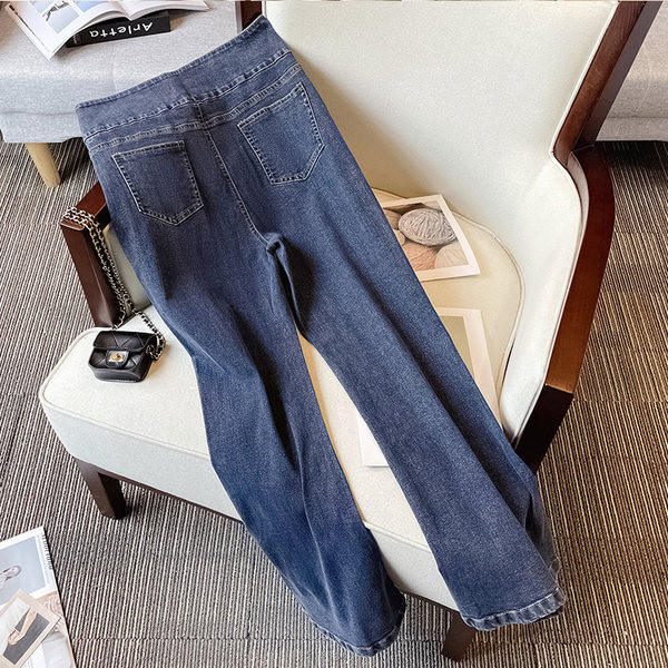 Naiste vabaaja kõrge vöökohaga teksapüksid