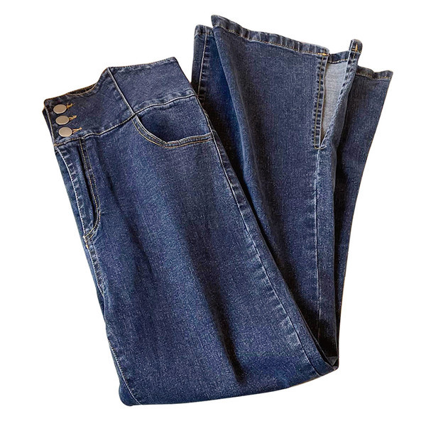 Naiste vabaaja kõrge vöökohaga teksapüksid