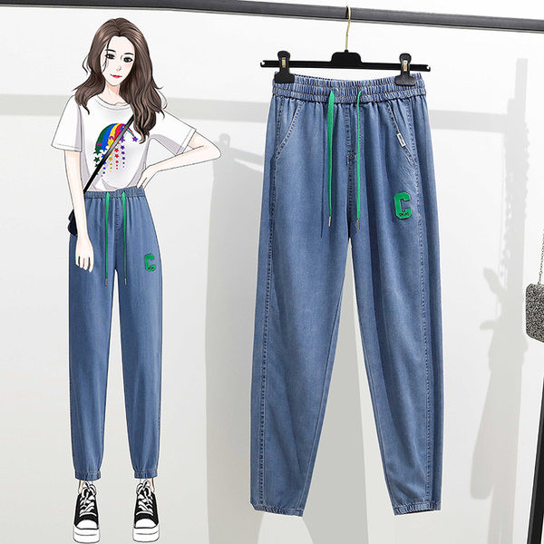 Moteriški džinsai su raišteliais ir kišene