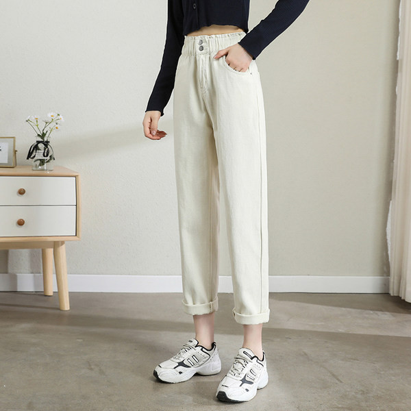 Uus mudel naiste teksapüksid koos kokkutõmmatud kummiku ja taskuga