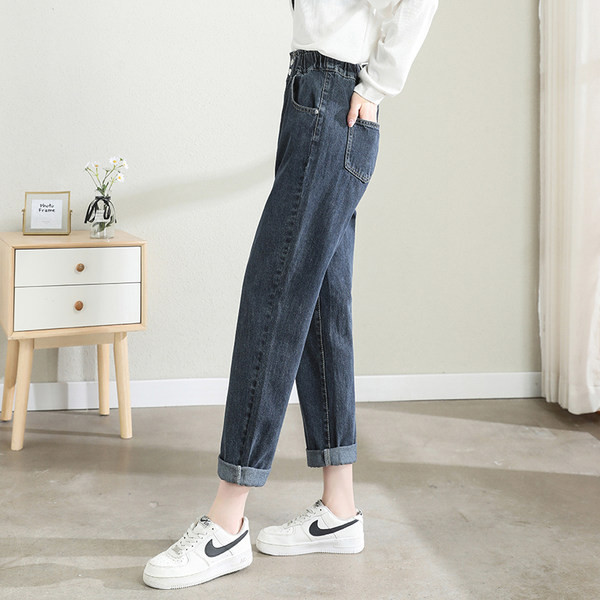 Uus mudel naiste teksapüksid koos kokkutõmmatud kummiku ja taskuga