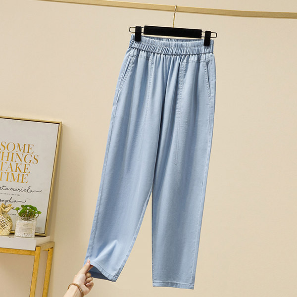 Új modell női sima farmernadrág gumírozott derékkal