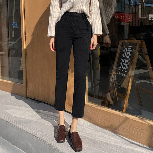 Nauji moteriški juodi džinsai aukštu liemeniu