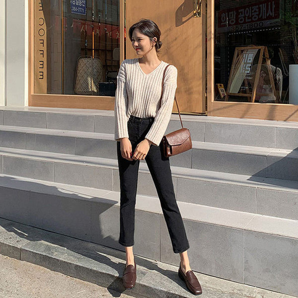 Nauji moteriški juodi džinsai aukštu liemeniu