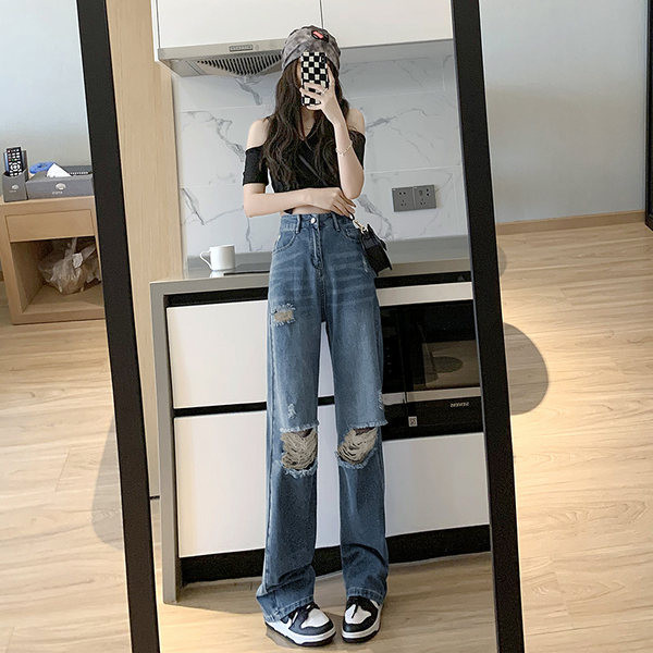 Női farmer - magas derékkal, szakadt hatással