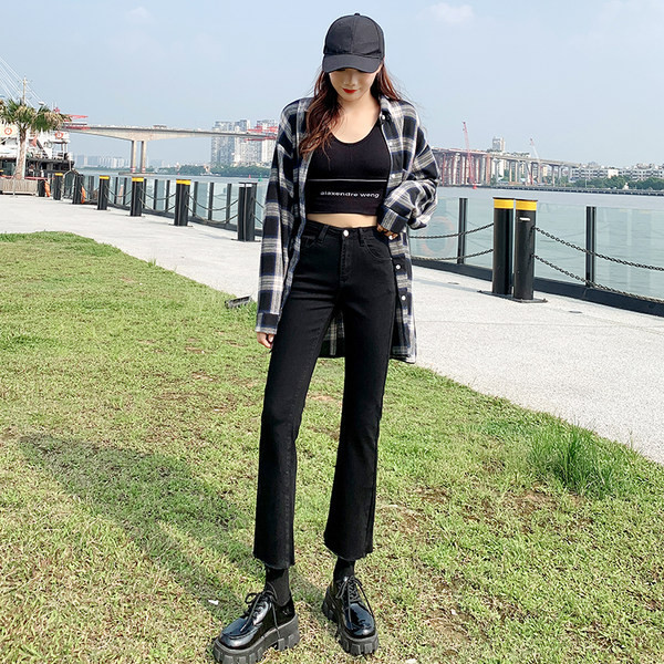 Női fekete magas derekú farmer új modell