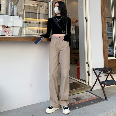 Γυναικείο τζιν - ίσιο φαρδύ μοντέλο σε χακί χρώμα