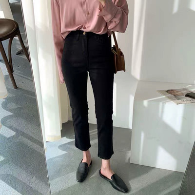 Γυναικείο casual ψηλόμεσο τζιν - μαύρο και μπλε χρώμα