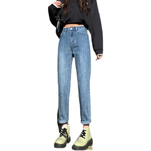 Moteriški laisvalaikio džinsai aukštu liemeniu