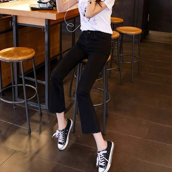 Moteriški modernūs Charleston džinsai aukštu juosmeniu