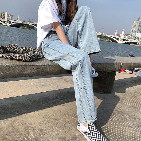 Heledad laiade säärte ja kõrge vöökohaga naiste teksad