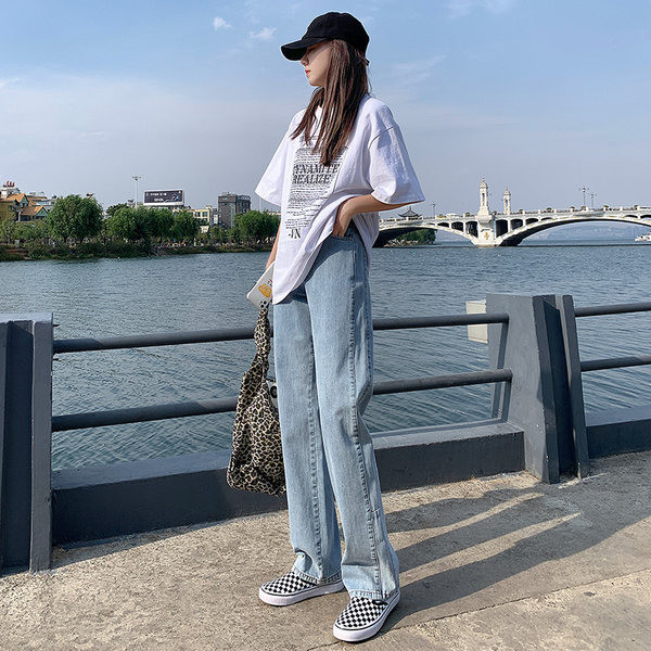 Heledad laiade säärte ja kõrge vöökohaga naiste teksad