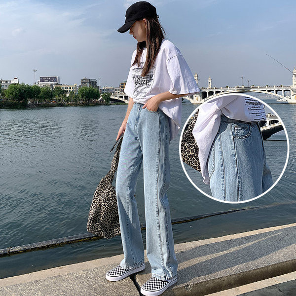 Heledad laiade säärte ja kõrge vöökohaga naiste teksad