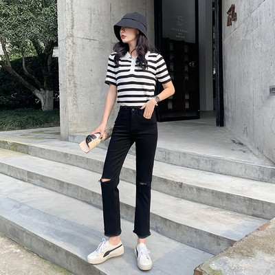 Naujas moteriškų džinsų modelis su plėšytais motyvais