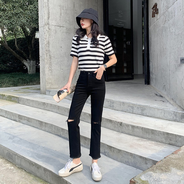 Naujas moteriškų džinsų modelis su plėšytais motyvais