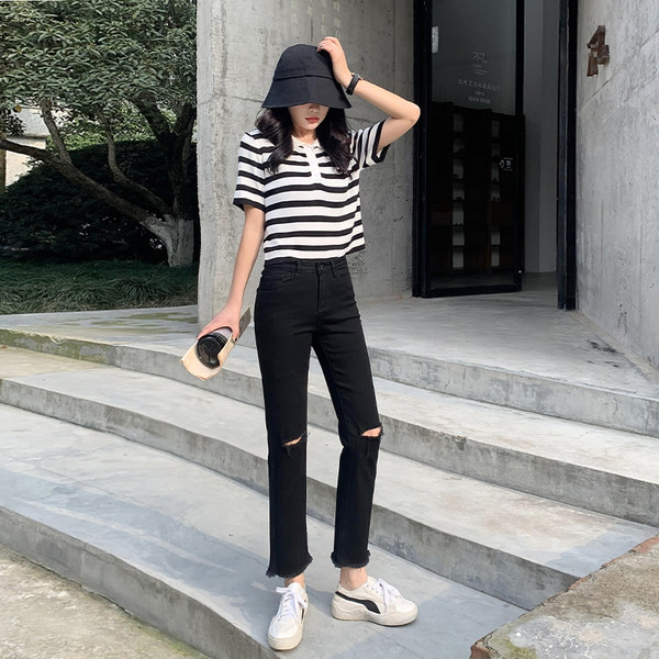 Naujas moteriškų džinsų modelis su plėšytais motyvais