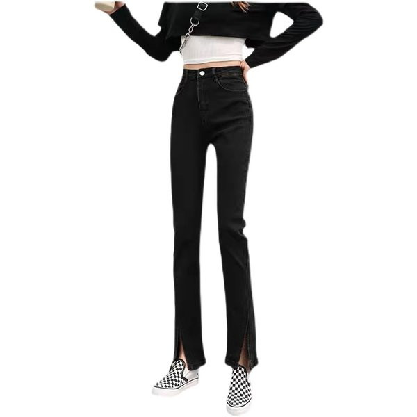 Kahes värvitoonis lõhiku ja taskuga naiste teksad