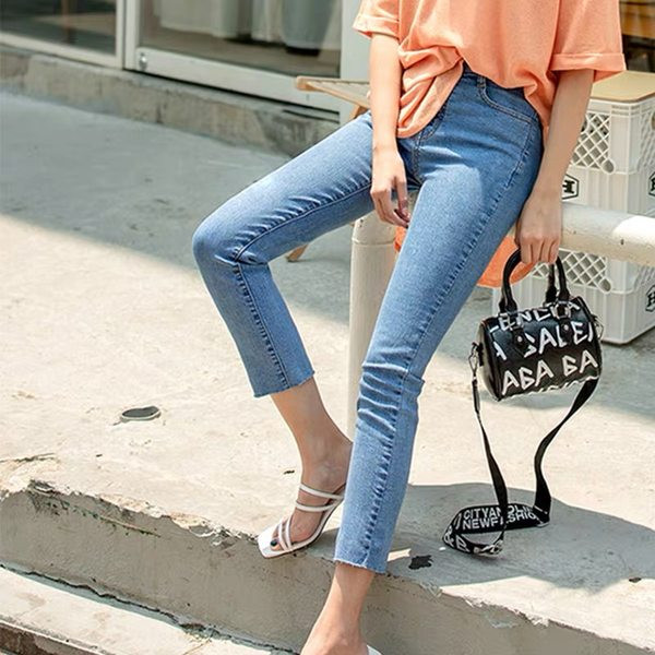 Naiste vabaaja teksad tasku ja kõrge vöökoha sirge mustriga