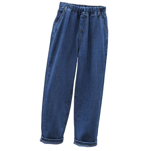 Moteriški džinsai plačiomis kojomis elastingu juosmeniu