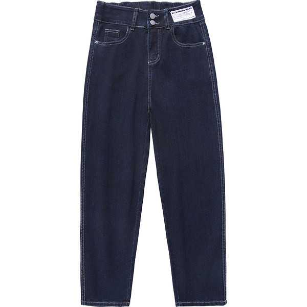 Moteriški džinsai aukštu juosmeniu su logotipu