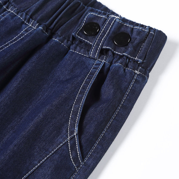 Laisvalaikio moteriški džinsai elastingu juosmeniu – mėlynos spalvos