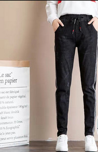 Γυναικείο τζιν με κορδόνια και στρίφωμα σε δύο χρώματα